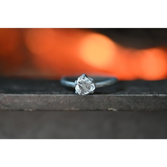 Classic Handmade Raw Diamond Engagement Ring, Chic Modern Raw Diamond Ri… - Picture 2 of 5